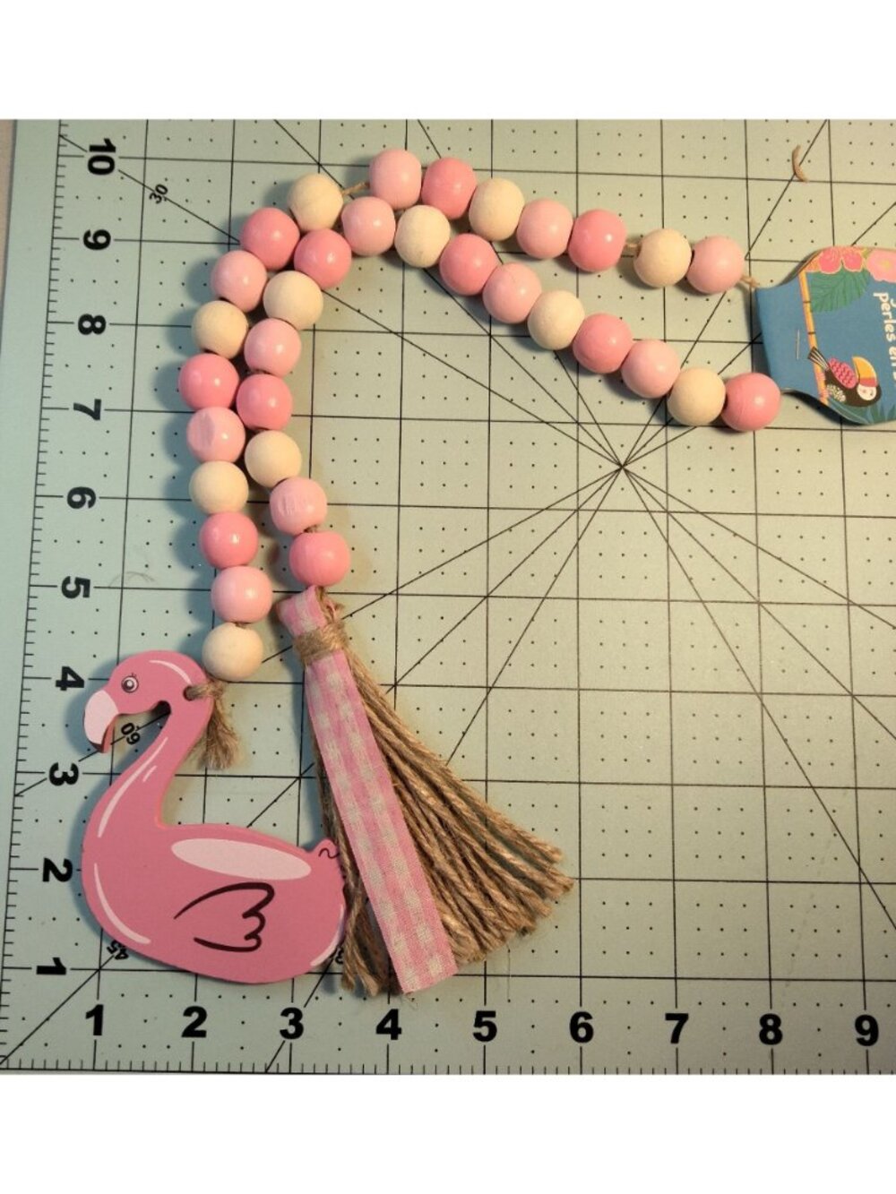 Flamingo Wood Bead Garland Pink White Tassel  Party Dorm Beachy Decor 29 Inches - Picture 5 of 5